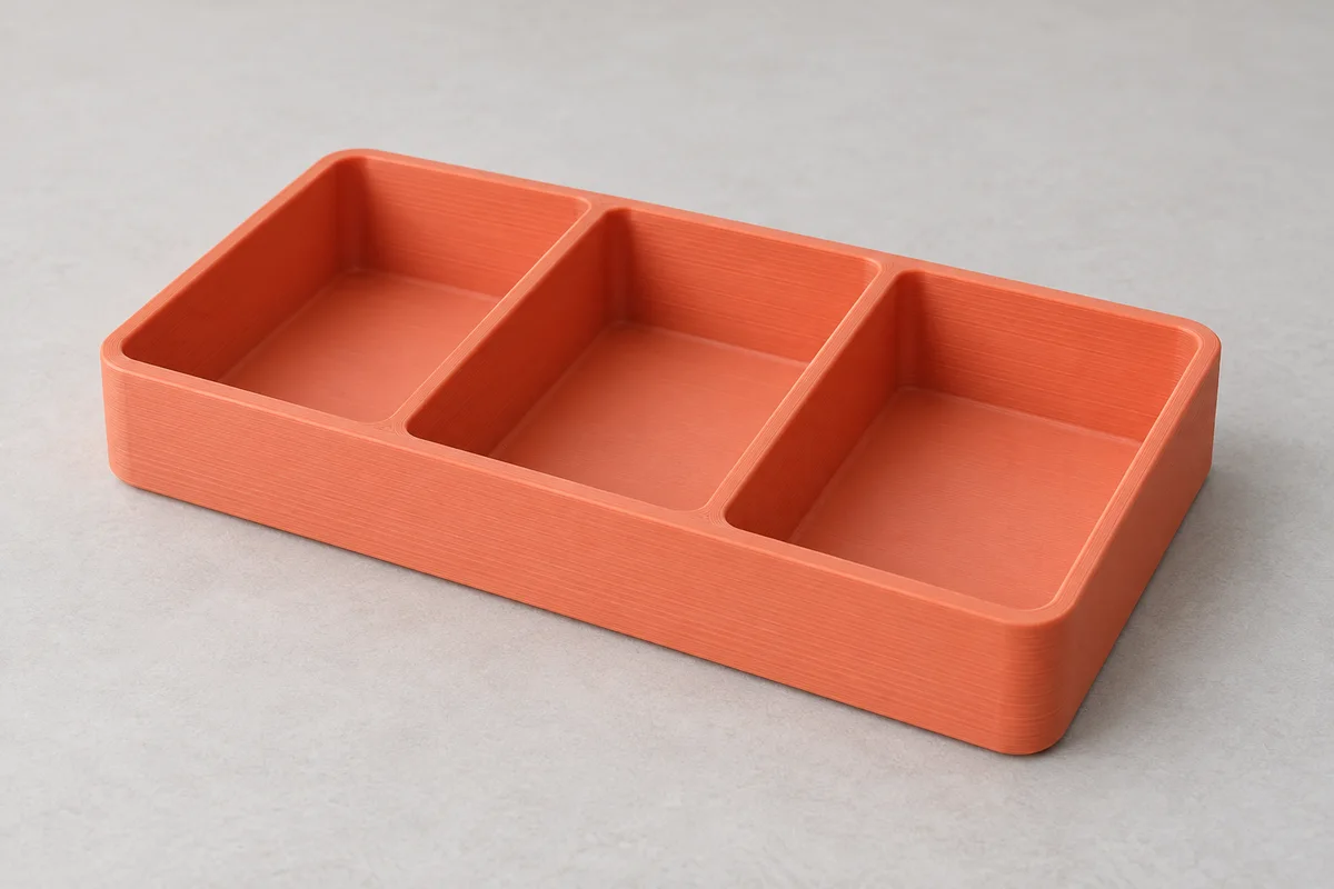 Orange three-compartment tray